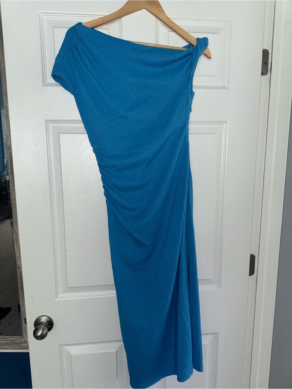 Vici Teal One-Shoulder Ruched Maxi Dress